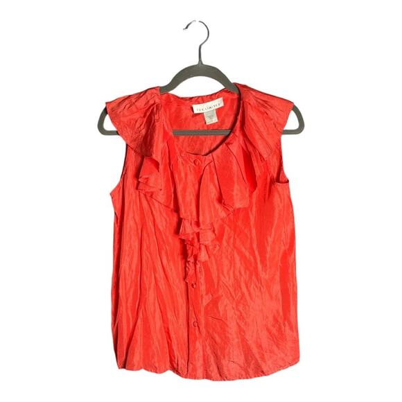 The Limited Tops - The Limited Bright Pink Sleeveless Button Front Blouse Ruffle Trim Size Small